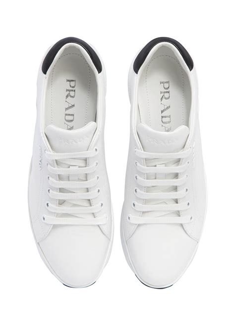 prada platform white sneakers|Prada leather high top sneakers.